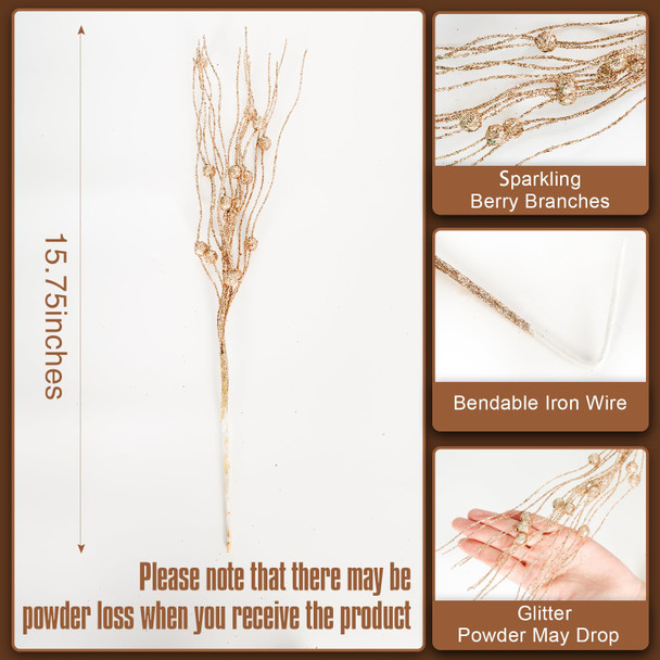 Joyhalo 24 Pack Christmas Tree Picks and Sprays, Christmas Tree Filler Decorations, Christmas Glitter Berry Stem Ornaments, Glittery Twigs, Picks, Branches for Christmas Tree