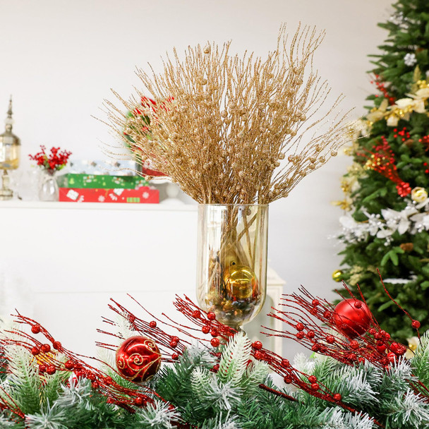 Joyhalo 24 Pack Christmas Tree Picks and Sprays, Christmas Tree Filler Decorations, Christmas Glitter Berry Stem Ornaments, Glittery Twigs, Picks, Branches for Christmas Tree