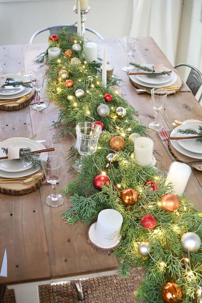 6FT Pine Christmas Garland, Artificail Christmas Greenery Garland with 50LED Lights,Realistic Cedar Garland Cypress Garland for Holiday Mantel Fireplace Table Centerpiece Decoration