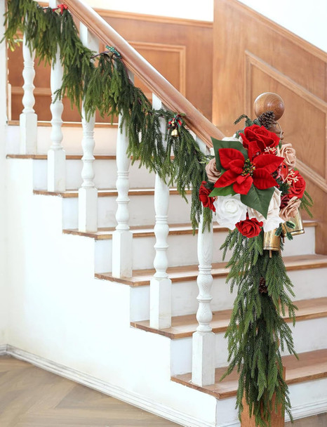Christmas Flowers Artificial Flowers,Red Poinsettias White Rose and Greenery Deluxe Combo Set for DIY Tree Ornaments Xmas Wreath Floral Arrangements Centerpieces