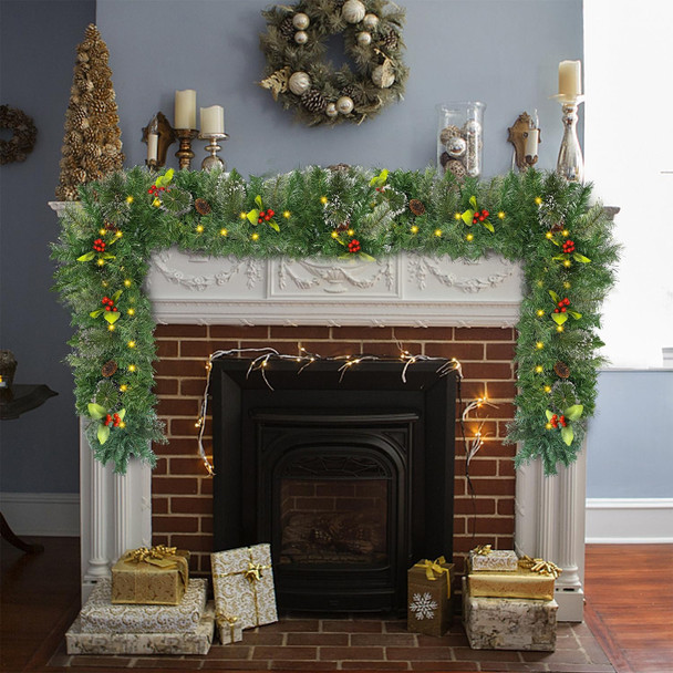 Juegoal 9ft Prelit Christmas Garland, Artificial Xmas Greenery Garland with 50 Warm White LED Lights, Battery Operated & Timer, Lighted for Indoor Outdoor Holiday Year Winter Garden Gate Home