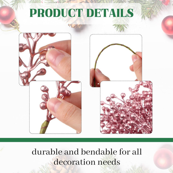 36 Pack Christmas Berry Stems 14 Inch Artificial Berry Picks Xmas Holly Berry Stem Branches for Christmas Tree Ornament Wreath Vase DIY Craft Christmas Home Decor(Rose Gold)