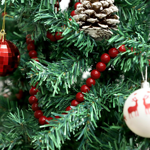 Christmas Wooden Bead Garland 16 Feet, Red Christmas Wood Bead Garland, Red Bead Garland for Christmas Tree Decorations, Christmas Xmas Holiday Favors