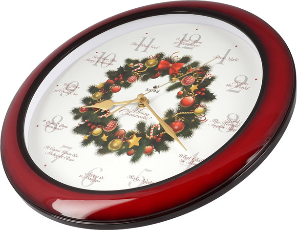 JUSTIME 14-inch 12 Song of Carols of Christmas Wreath Melody Wall Clock Christmas Musical Clock Chime Wall Clock in Wall Christmas Home Decor Wall Deco Round Wall Clock Red