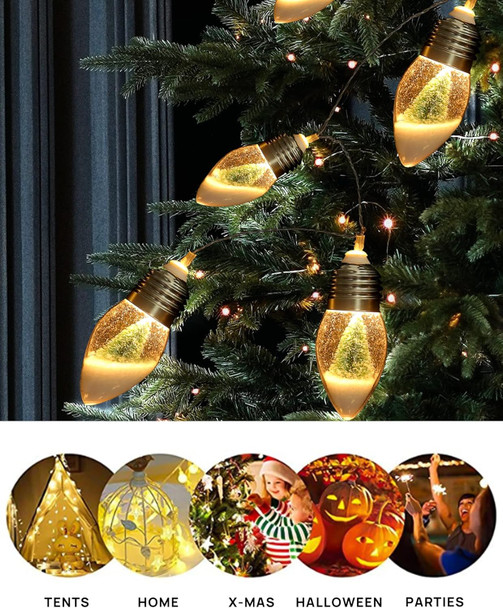 6.6 FT Christmas Lights for Bedroom Indoor decorations, Globe Patio Lights Outdoor, Hanging Battery Operated Powered String Lights, Tree & Snow in 10 Bulbs, Home Decor, Fireplace, Xmas Lights