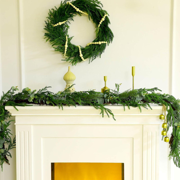 Jutom 1 Pack Christmas Norfolk Pine Garland 7.3ft Artificial Cypress Cedar Pine Needles Greenery Seasonal Garland for Winter Holiday Indoor Outdoor Decor (Cypress Branches Style)