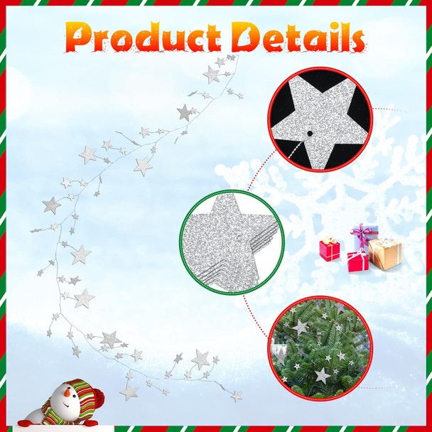 Jutom Glitter Star Garland Banner Christmas Party Decoration Sparkling Bunting Sliver Banner Hanging Decoration Wall Decor 72 Inch for Birthday Wedding Christmas Party Supplies Ladder Dress Up