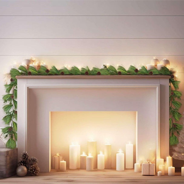 Jutom Long Needle Pine Garland 6 ft Realistic Norfolk Pine Garland with Pinecone Christmas Artificial Evergreen Cedar Pine Garland for Xmas Mantle Table Stairs Indoor Outdoor Door Decor