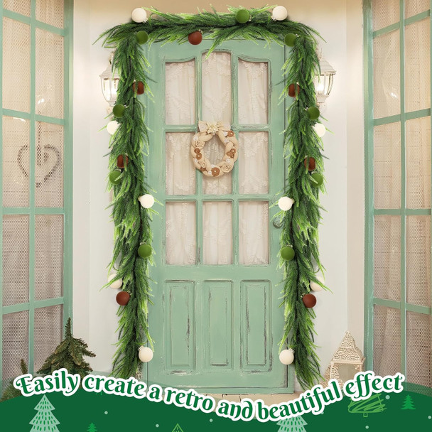 Jutom 5 ft Velvet Christmas Balls Garland Norfolk Pine Garland with Velvet Balls Faux Greenery Garland Pine Garland Artificial Greenery Garland for Christmas Table Fireplace Wall Home Railing Decor