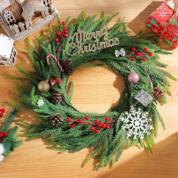 Jutom 3 Pcs 20 Inch Norfolk Pine Wreath and 6 ft Artificial Norfolk Pine Garlands Faux Pine Green Wreath Christmas Greenery Garland Winter Pine Garland for Front Door Porch Fireplace Indoor Outdoor