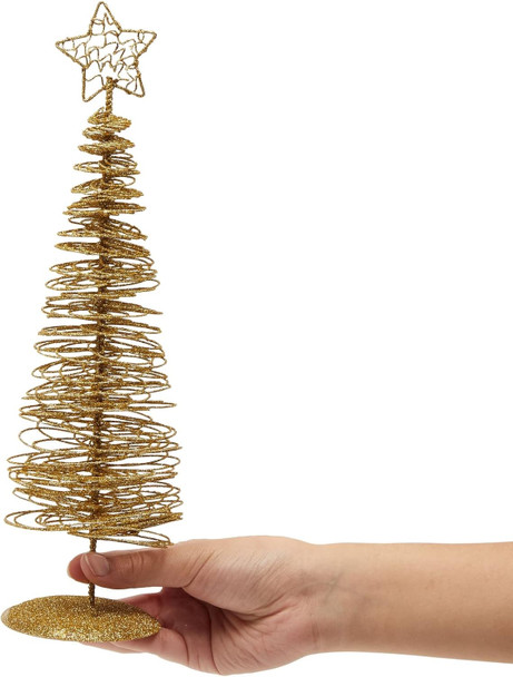 2 Pack Small Gold Christmas Tree Decorations for Table Top Holiday Decor (3 x 10.5 Inches)