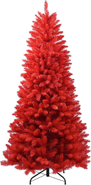 Kadunmina 4ft Artificial Red Christmas Tree Full Real Halloween Xmas Tree Premium Hinged Spruce Red Xmas Tree with 440 Branch Tips Easy to Assemble, Decoration for Indoor and Outdoor