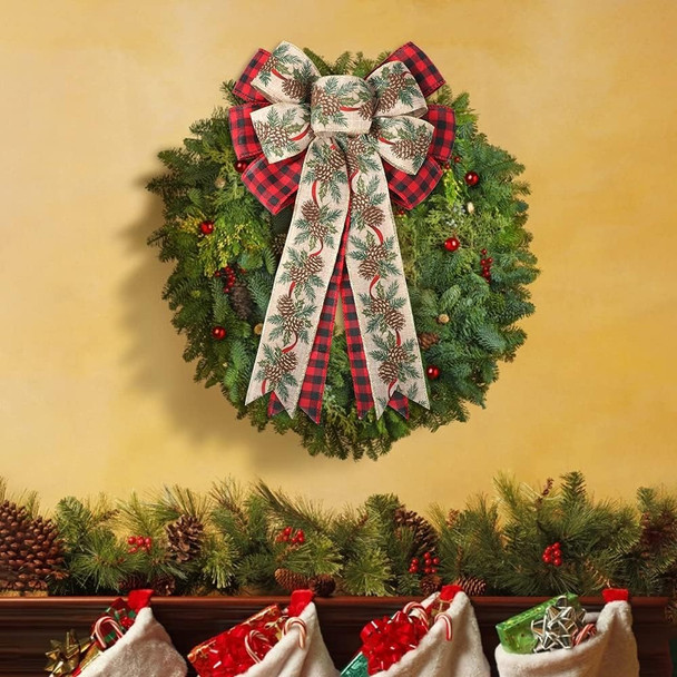 Christmas Wreath Bows - 2 Pack Large Red Black Plaid Burlap Wired Bow for Christmas Wreath, Christmas Party Xmas Tree Ornaments, Presents, Stair, Door, Indoor Outdoor Wall Decorations WG29