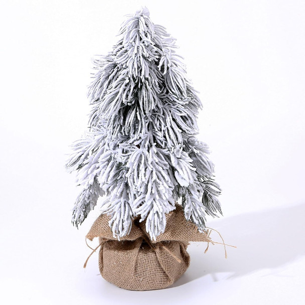 Tabletop Christmas Tree, 12 Inch Artificial Snow Flocked Small Mini Christmas Tree with Burlap Base for Home Office Table Desk Dining Bedroom Christmas Party Decorations