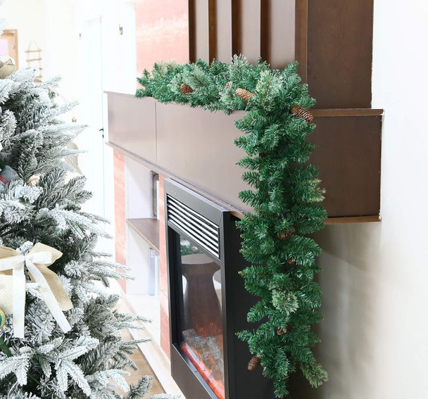 Christmas Garland by KALOR - 9 feet Pine Garland with 50 Battery Operated Lights - Christmas Décor with Pine Cone for Indoor Home Holiday Xmas Decorations