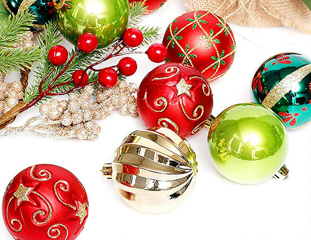 Christmas Ornaments Tree Decorations, 30ct Christmas Ball Decoration Set 2.36" Red Green and Gold Shatterproof Hanging Christmas Ornaments for Xmas Trees Decor Christmas Holiday Party