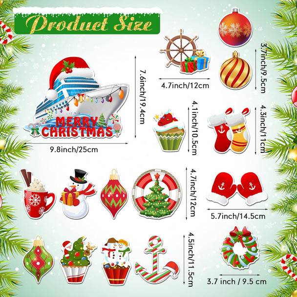 Kanayu 16 Pcs Christmas Cruise Door Decorations Magnetic Xmas Car Magnets Anchor Life Preserver Snowman Christmas Ball Wreath Magnets for Carnival Cruise Car Locker Refrigerator