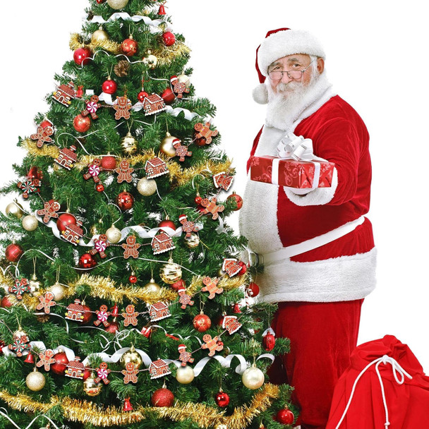 6 Feet Christmas Tree Garland Gingerbread House Man Cookie Garlands Peppermint Candy Party Xmas Garland Round Lollipop Gingerbread Man Banner Holiday Decoration for Party Xmas Tree (Wood)