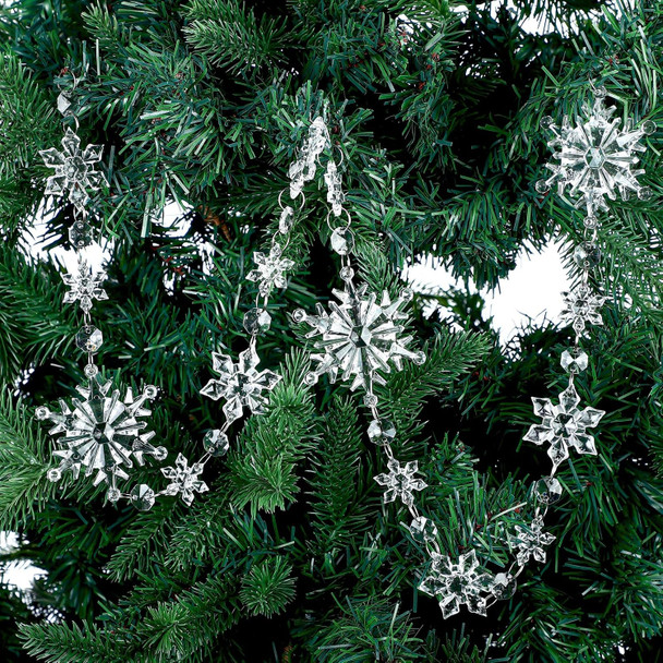 Karenhi 4 Pcs 13 Feet Clear Snowflake Garland Hanging Christmas Acrylic Snowflake Ornaments with Bead Hanging Crystal Garland Snowflake Garland for Christmas Tree Wedding Winter Xmas Party Supplies