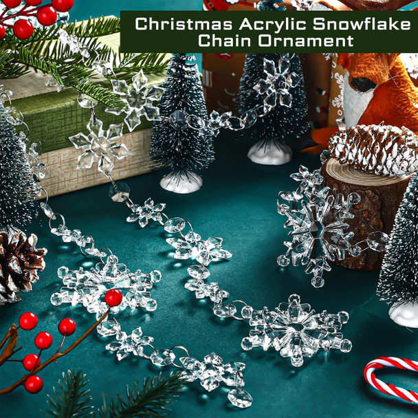 Karenhi 4 Pcs 13 Feet Clear Snowflake Garland Hanging Christmas Acrylic Snowflake Ornaments with Bead Hanging Crystal Garland Snowflake Garland for Christmas Tree Wedding Winter Xmas Party Supplies