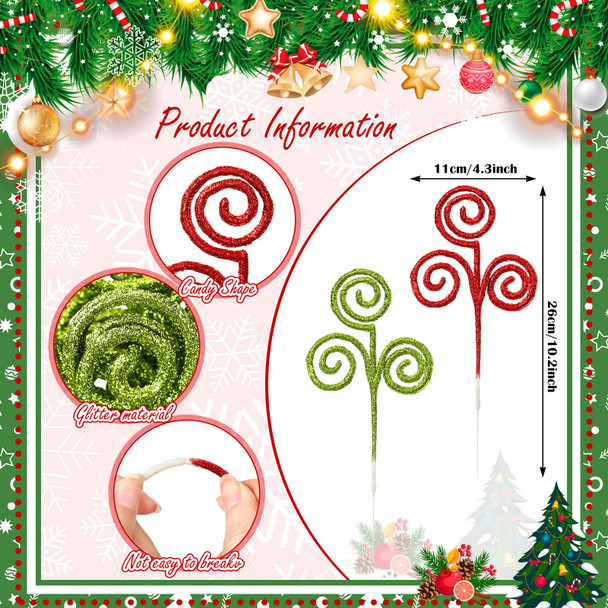 Kasyat 50 Pcs Red Green Christmas Tree Picks 12" Candy Shape Spiral Glitter Sticks Branches Xmas Curly Picks Artificial Stems Pick Ornaments for Tree Topper Craft Wreath Vase Filler Home Decor Kasyat 50 Pcs Red Green Christmas Tree Picks 12" Candy Shape Spiral Glitter Sticks Branches Xmas Curly Picks Artificial Stems Pick Ornaments for Tree Topper Craft Wreath Vase Filler Home Decor