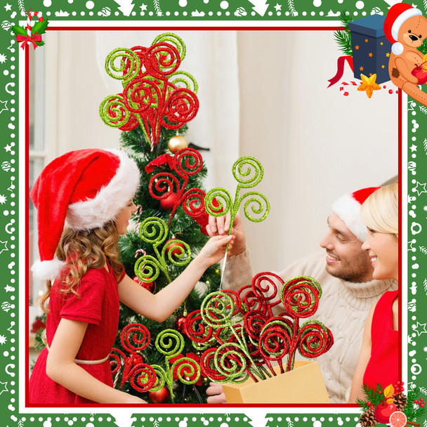 Kasyat 50 Pcs Red Green Christmas Tree Picks 12" Candy Shape Spiral Glitter Sticks Branches Xmas Curly Picks Artificial Stems Pick Ornaments for Tree Topper Craft Wreath Vase Filler Home Decor Kasyat 50 Pcs Red Green Christmas Tree Picks 12" Candy Shape Spiral Glitter Sticks Branches Xmas Curly Picks Artificial Stems Pick Ornaments for Tree Topper Craft Wreath Vase Filler Home Decor