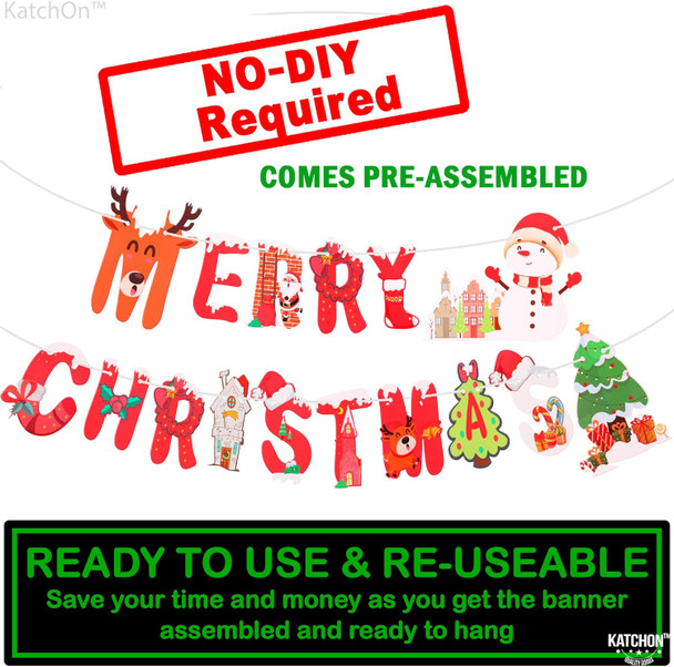 KatchOn, Merry Christmas Banner for Mantle- 10 Feet, No DIY Merry Christmas Garland Banner Merry Christmas Banners Indoor, Merry Christmas Sign for Christmas Decorations Christmas Party Banner