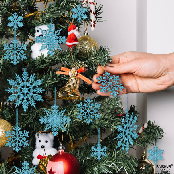 KatchOn, Blue Snowflake Ornaments for Christmas Tree - Large, Pack of 36 Glitter Hanging Snowflake Decorations, Christmas Tree Decorations Snowflake Christmas Tree Topper Christmas Hanging Decor