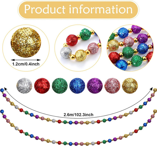 17 ft Christmas Tree Beads Garland Glitter Ball Garland for Christmas Tree Garland Colorful Red Green Gold Beads Christmas Garland Xmas Decor for Home Mantel Holiday Hanging Decorations