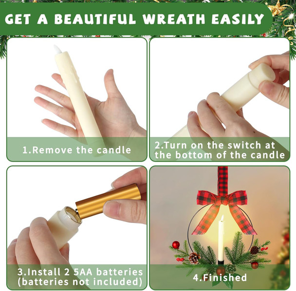 Lighted Christmas Kitchen Cabinet Wreath with Ribbon Bow Xmas Wreath LED Lights Farmhouse Artificial Cabinet Hanging Artificial Wreath Christmas Decorations for Door Wall Christmas Party