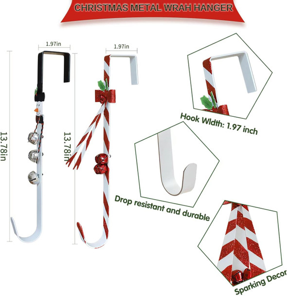 2 Pack Metal Wreath Hanger，13.78IN Wreath Hanger for Front Door Christmas Wreath Decoration，Wreath Hooks for Front Door…