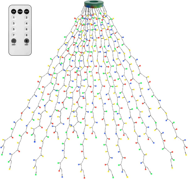 Christmas Tree Lights 400 LEDs with Timer, Xmas String Lights with Ring 16 Strings 6.6FT Easy to Install, Christmas Curtain Fairy Tree Light 8 Modes for Xmas Fir Pine Party Decoration, Colorful