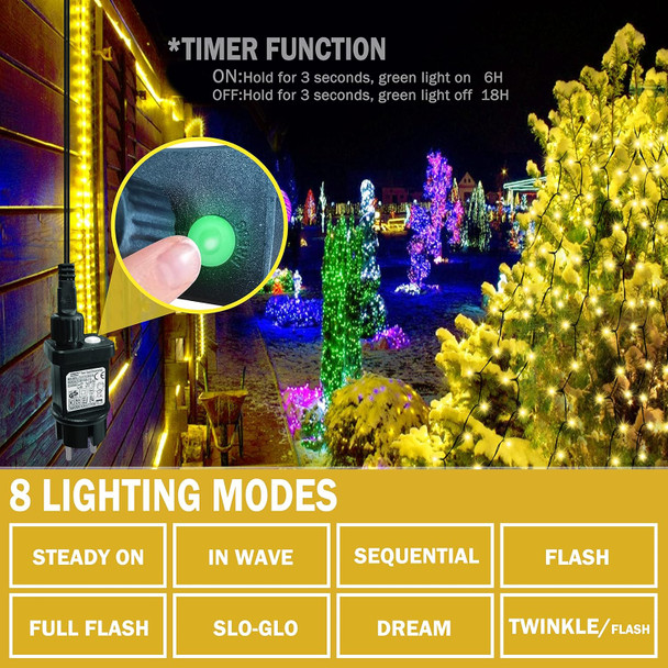 Christmas Tree Lights with Ring 16 Strings 400 LEDs, Kedoxi Xmas String Lights with Timer 6.6FT Easy to Install, Christmas Curtain Fairy Tree Light 8 Mode for Xmas Fir Pine Party Decoration Warm White