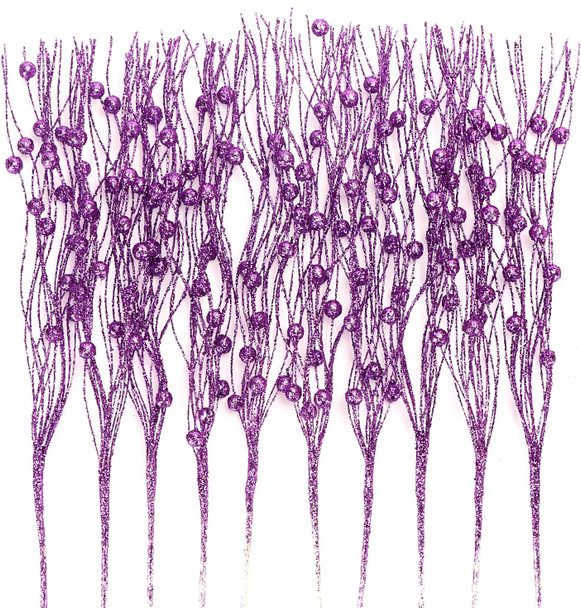 10 Pcs Artificial Glitter Berry Stems for Christmas Tree Picks Curly Sprays Faux Glitter Berry Branches Christmas Tree Twigs Filler Decorations Festival Wreath Supplies Table Centerpiece (Purple, 10)