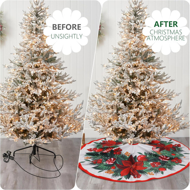 Christmas Tree Skirts 36 Inch, Xmas Tree Base Cover Mat for Christmas Tree, Snowflake Christmas Tree Skirt for Holiday Ornament for Xmas Party Christmas Decorations (90cm, Wreath Style)