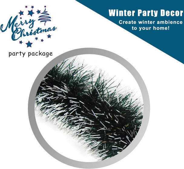 KIMOBER 32.8 Ft Christmas Tinsel Garland,Blackish Green Frost Tip Metallic Garland for Christmas Tree Xmas Party Decorations