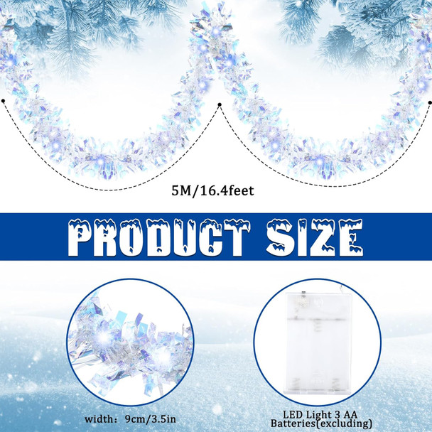 Kingdder 16.4 ft Christmas Prelit Iridescent White Tinsel Garland Metallic Garland with 50 LED Lights Hanging Christmas Garland with Light Xmas Foil Tinsel Garland for Christmas Tree Wedding Party