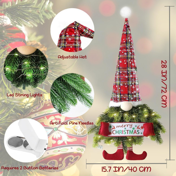 Christmas Wreath Gnome with Led String Lights, 28 Inch Hanging Santa Claus Sign, Pine Needle Christmas Wreath for Front Door, Christmas Decorations Wreath for Window Porch