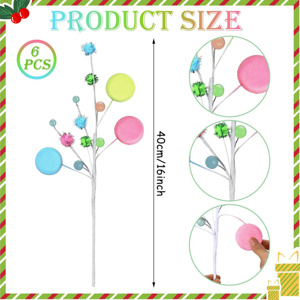 12 Pcs Candyland Christmas Ornaments Macaron Christmas Tree Picks Macaroon Candy Ornaments for Christmas Candyland Party Decorations