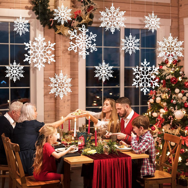 12pcs Large Christmas Hanging Snowflakes Decorations Outdoor - White Big Hanging Snowflake in Different Sizes for Winter Decoration Indoor Outdoor Christmas Tree Holiday Decor
