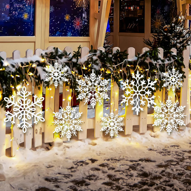 12pcs Large Christmas Hanging Snowflakes Decorations Outdoor - White Big Hanging Snowflake in Different Sizes for Winter Decoration Indoor Outdoor Christmas Tree Holiday Decor