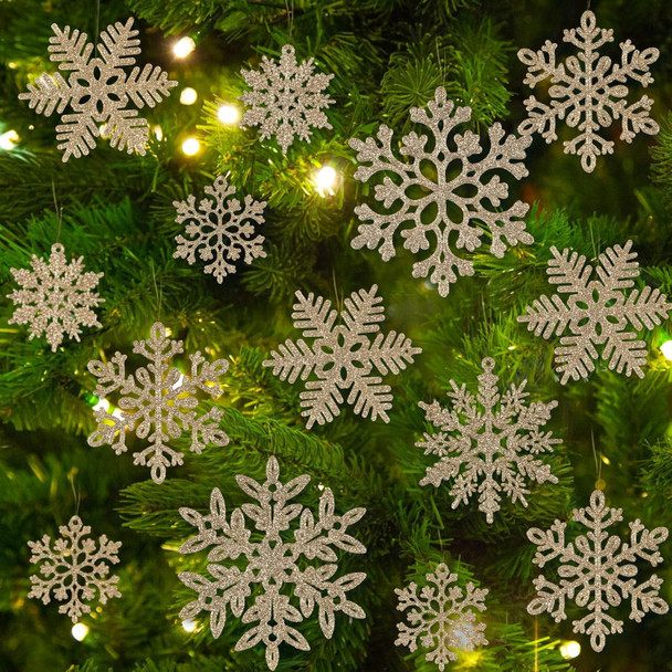 49pcs Christmas Party Decorations Snowflake Ornaments - Champ Glitter Snowflakes DIY Hanging Ornaments for Winter Christmas Tree Wall Ceiling Window Decor