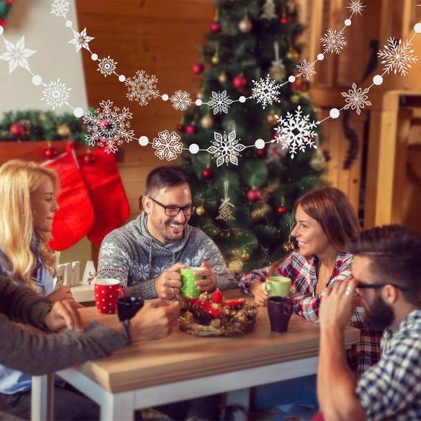 Konsait 16.4ft Winter Snowflake Hanging Garland Christmas Decoration, 2 Strings Snowflakes Ornaments Garland for Christmas Winter Wonderland Holiday Year Party Home Decorations Supplies