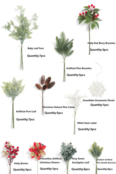 Christmas Artificial Greenery Stems Box Set,51pcs with 11 Kinds of Faux Greenery Picks for DIY Christmas Decorations Floral Arrangement Table Centerpieces and Wedding Bouquet Filler