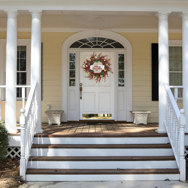 20 inch Christmas Wreaths for Front Door Winter Door Wreath with red Berry,Gold and red Christmas Ball for Front Door Indoor Outdoor Farmhouse Festival Home Decor