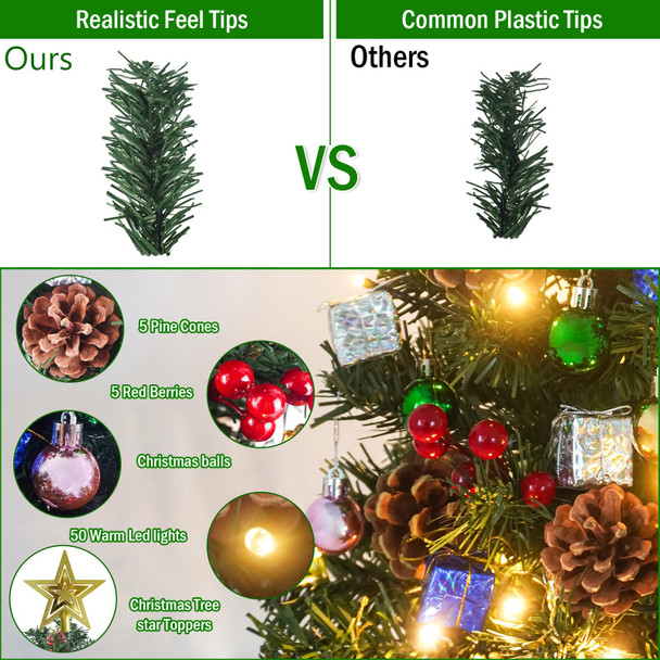 Krissing 2 Pack Mini Christmas Tree, 2FT Artificial Small Christmas Tree with 50 Lights Pine Cone Red Berries Battery Operated Realistic Tabletop Christmas Tree for Indoor DIY Christmas Decorations
