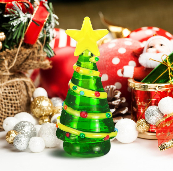 3 Pcs 2 Inch Glass Christmas Tree Miniature Holiday Figurine Christmas Tree Figurines Tabletop Christmas Tree Ornaments Table Centerpiece for Home Office Xmas Decor(Multicolor,Lovely)