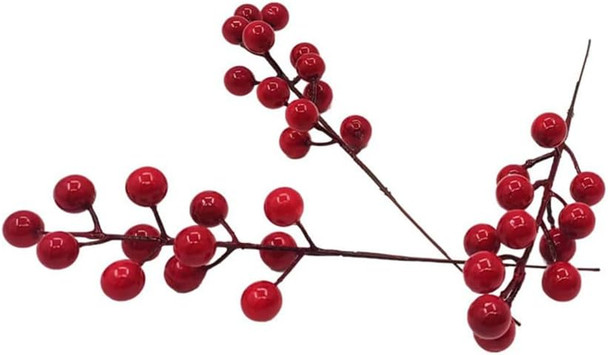 40pcs Red Berry Stems for Christmas Tree Decoration Artificial Holly, Easy to Bend, Durable - Large Red Berries Stems for Festive Decorations