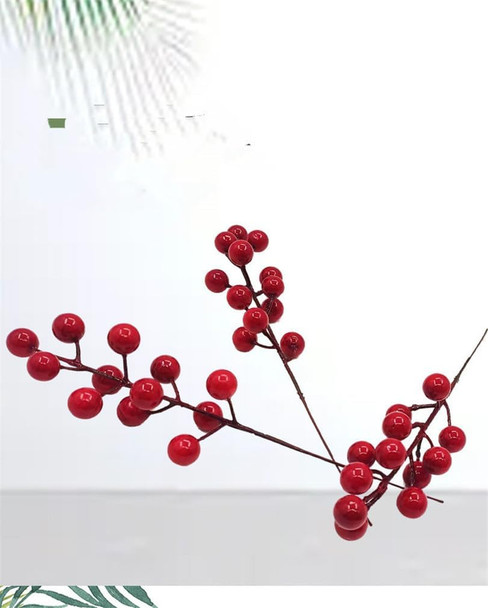 40pcs Red Berry Stems for Christmas Tree Decoration Artificial Holly, Easy to Bend, Durable - Large Red Berries Stems for Festive Decorations