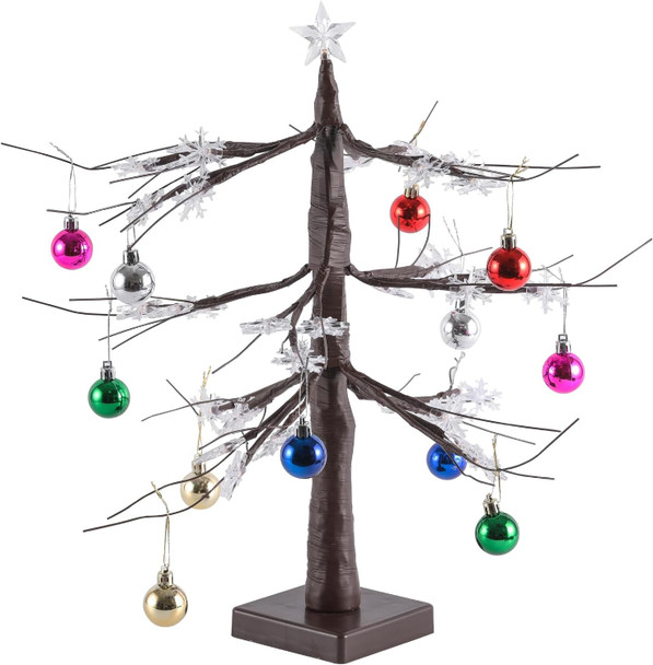 Light up Snowflakes Tree,Mini Christmas Tree,Lighted Trees for Decorations Inside,Room Decor,Battery Operated,with Timer,Table Decorations.（Added 12 Decorative Balls） (Brown)